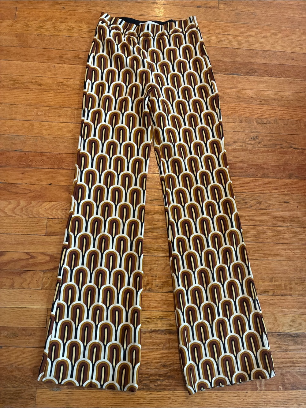 Zara Brown and Cream Arch-Print Wide-Leg Pants - Picture 3 of 6